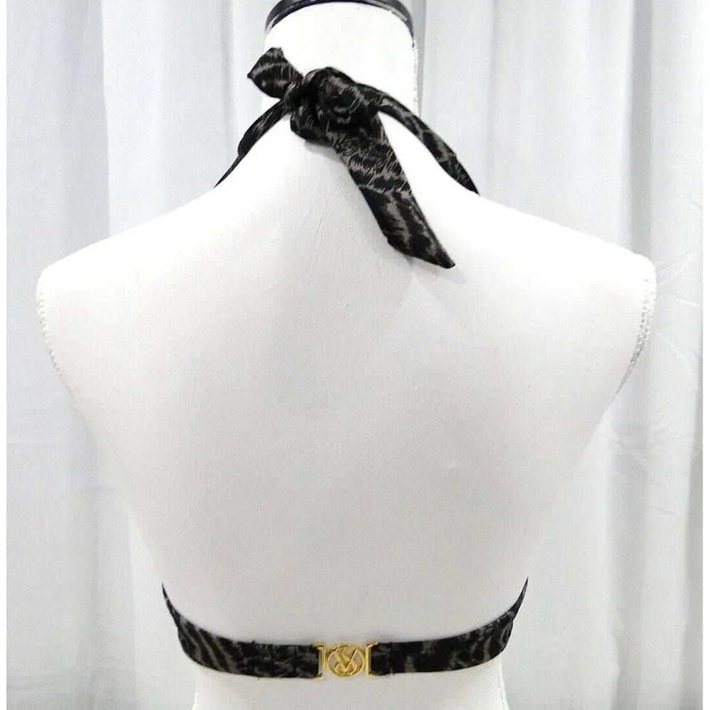 Victoria's Secret 34C Very Sexy Animal Print‎ Bikini Top Black Bronze Halter